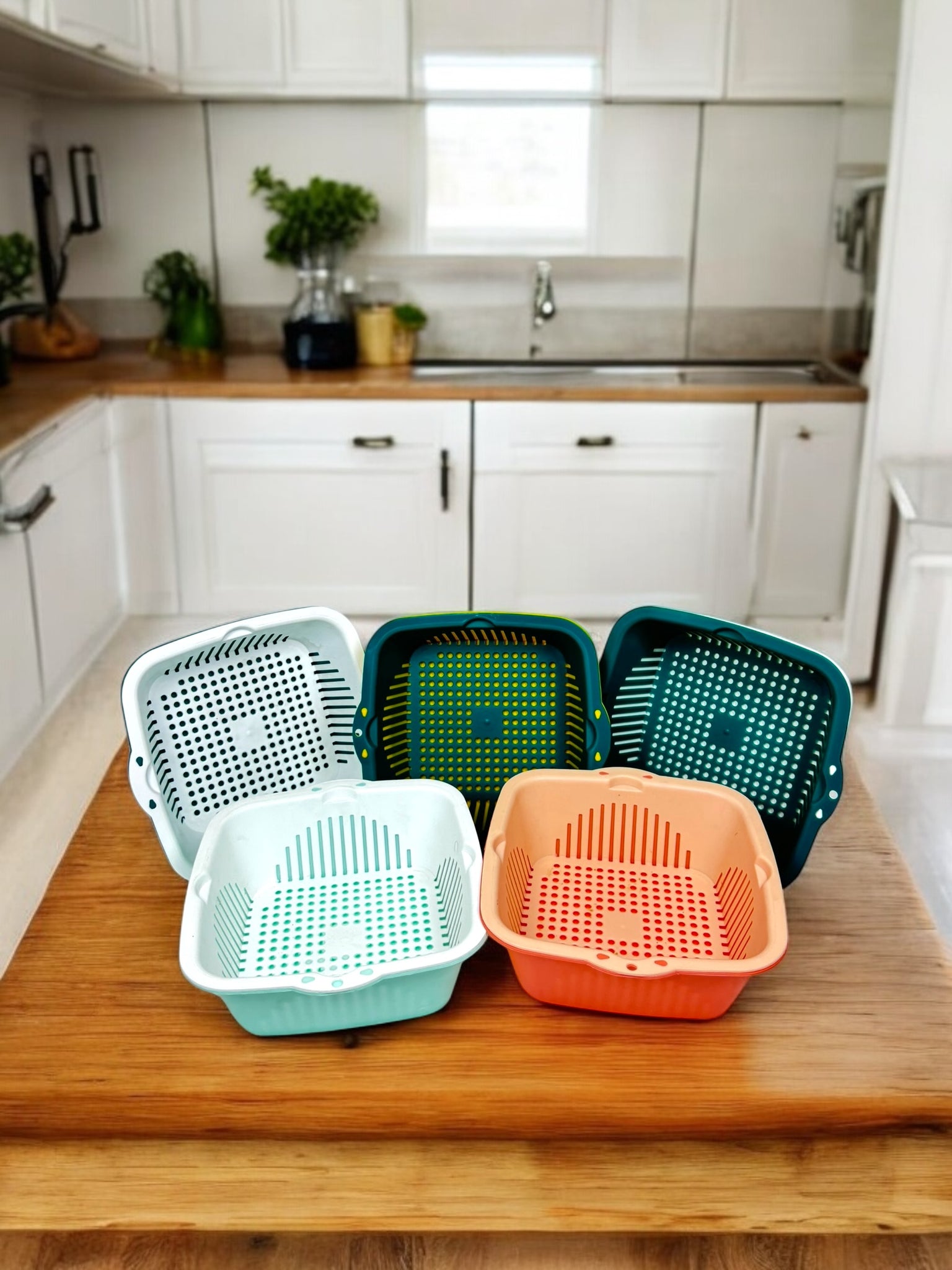 [6 Pieces] Sieve Kitchen Set, [2-in-1] Multifunctional Kitchen Strainer, Strainer Set, 3 Sizes, Plastic Pasta Strainer, Colander for Fruit and Vegetable Strainer