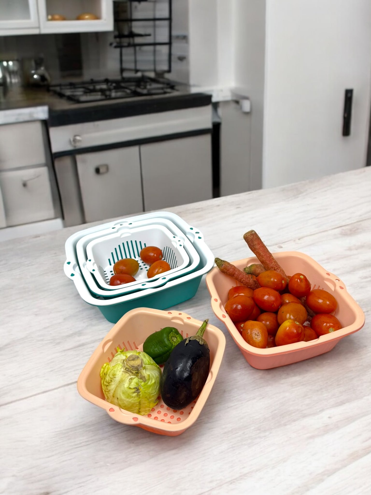 [6 Pieces] Sieve Kitchen Set, [2-in-1] Multifunctional Kitchen Strainer, Strainer Set, 3 Sizes, Plastic Pasta Strainer, Colander for Fruit and Vegetable Strainer