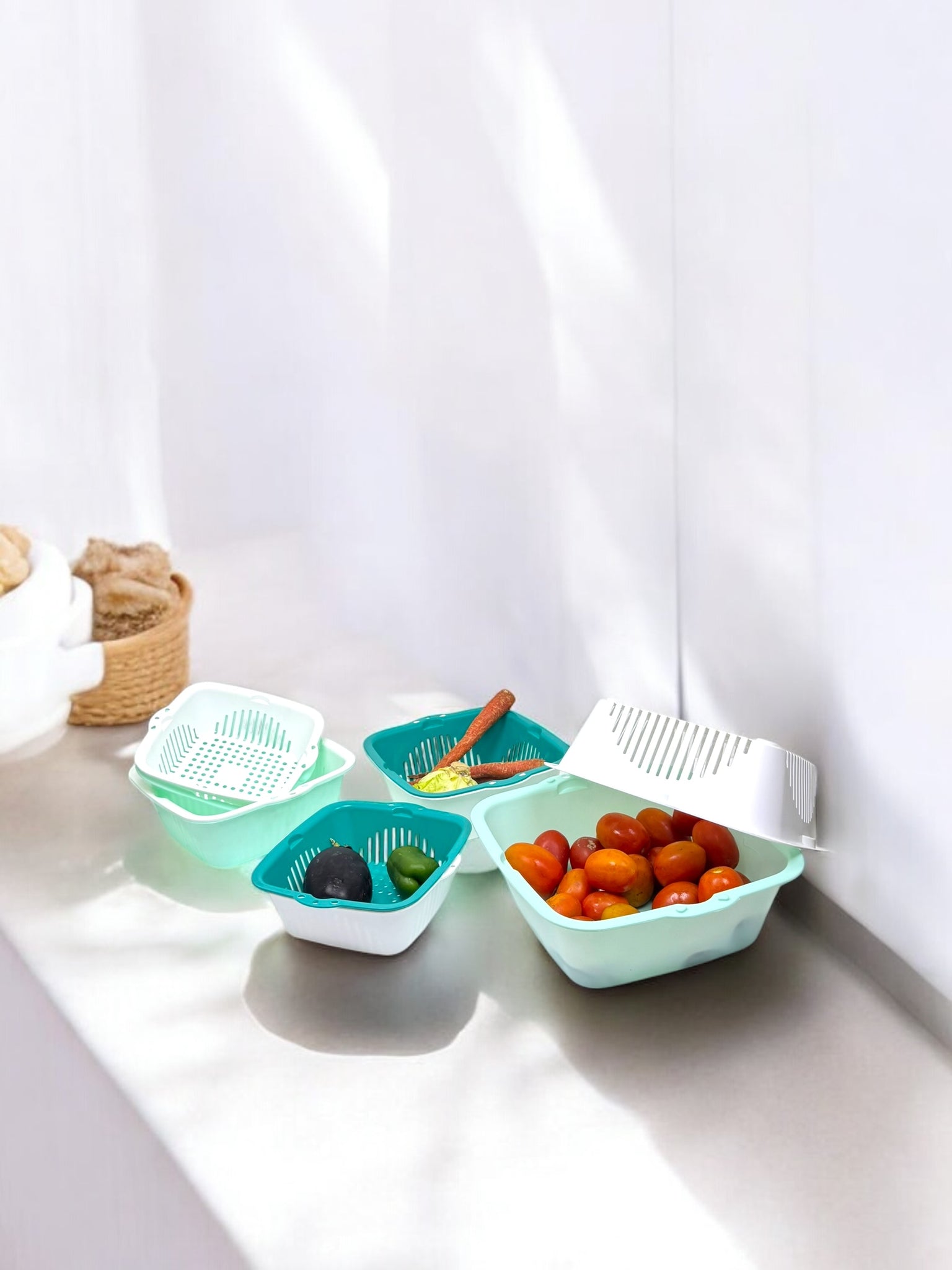 [6 Pieces] Sieve Kitchen Set, [2-in-1] Multifunctional Kitchen Strainer, Strainer Set, 3 Sizes, Plastic Pasta Strainer, Colander for Fruit and Vegetable Strainer