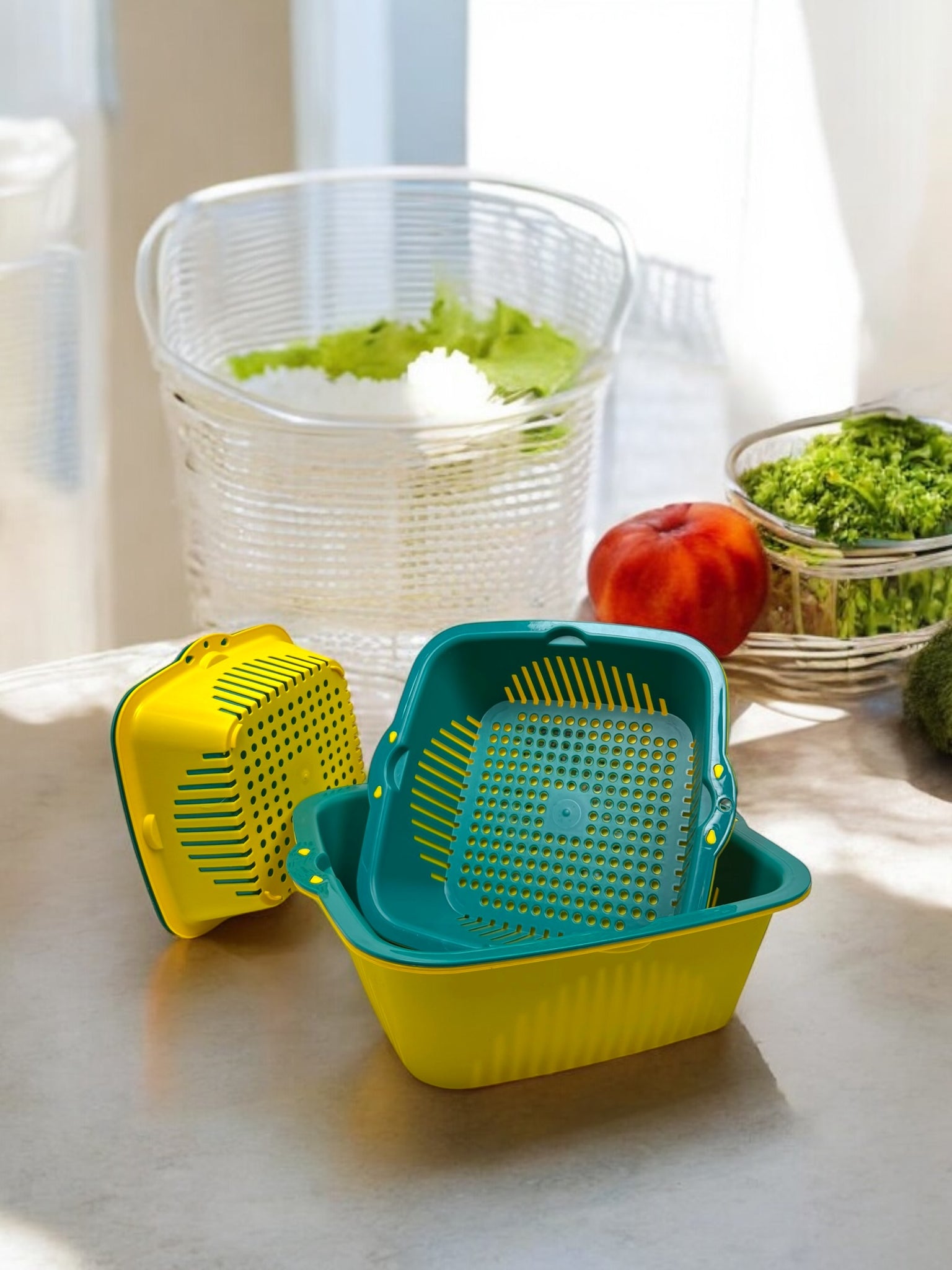 [6 Pieces] Sieve Kitchen Set, [2-in-1] Multifunctional Kitchen Strainer, Strainer Set, 3 Sizes, Plastic Pasta Strainer, Colander for Fruit and Vegetable Strainer