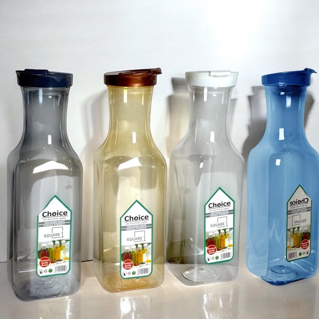 Square Plastic Juice Bottles, 2000 ml Reusable Empty Juice Bottles with Lids for Milkshake, Plastic Bottles for Water, Juice, Milk